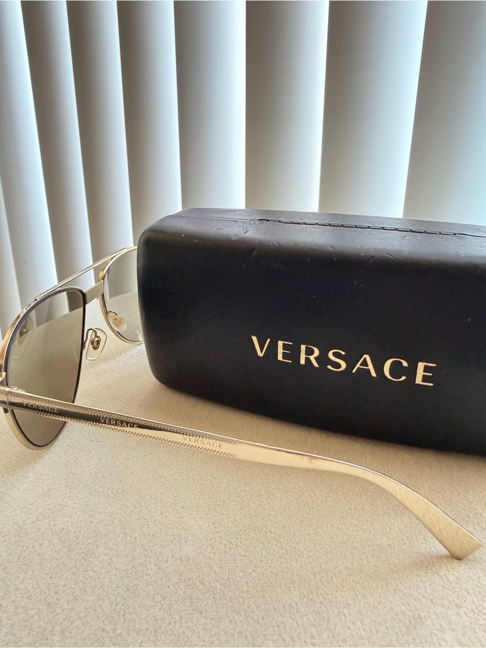 Versace Gold Aviator Sunglasses with All-Over Logo Lenses & Hard Case - Picture 3 of 3